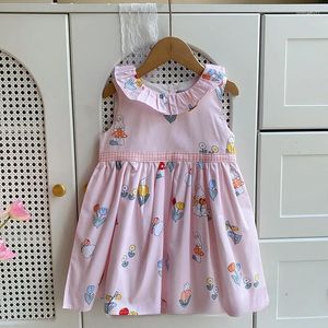 Robes de fille Girls d'été avec un petit col de feuilles de lotus et une robe gilet sans manches en coton à imprimé enfantin