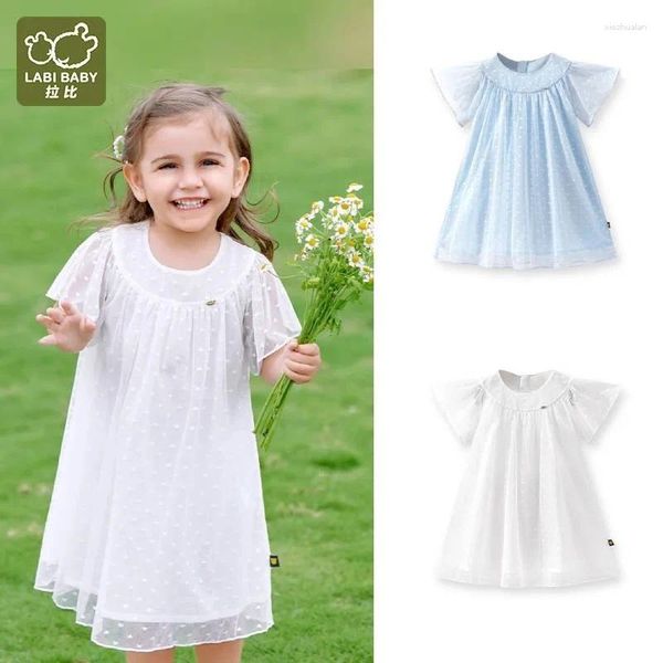 Robes de fille Summer coeur en maillage robe en couches haut de gamme Princesse Fairy Flower Sleeve Frocks Blanc Blue Enfants Enfants Tissu