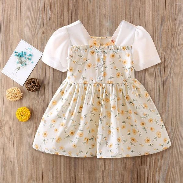 Robes d'été pour bébés filles, en coton imprimé Floral, manches courtes, coutures, vêtements de princesse pour tout-petits de 0 à 3 ans
