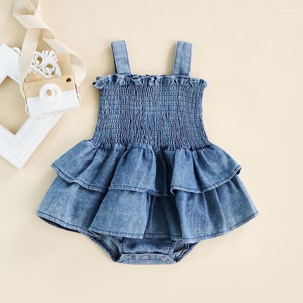 Abiti da ragazza Summer Infant Baby Princess Romper Dress Cute Cowboy Canotta Tuta senza maniche Gonna tutu per bambine senza schienale