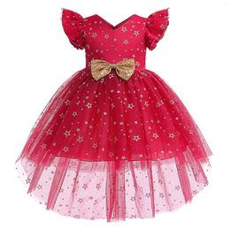 Meisjesjurken zomer Kinderkleding Pretty Korean Little Girls Stars Pring Princess Party Party Vestidos Bow Tie Outfits Kleding