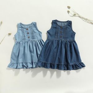 Meisje jurken zomer kinderen meisjes prinses jurk peuter massief mouwloze denim outfits babykleding 1-6 jaar