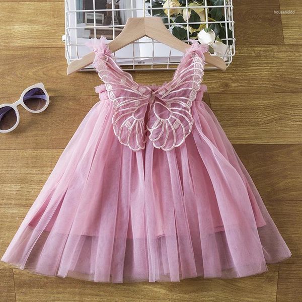 Vestidos de niña Verano Niños Niñas Vestido de princesa 1-5T Bebé Malla Cumpleaños Fiesta de bodas Alas de mariposa Vestido de tirantes Ropa casual