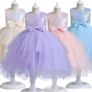 Robes de fille été lilas enfants jupe asymétrique robe à fleurs pour mariage rose paillettes fête d'anniversaire robe de bal en tulle 2-12 ans filles