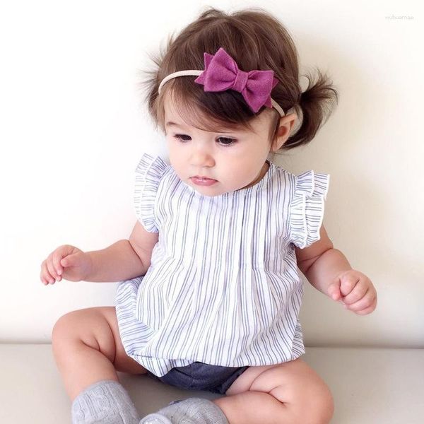 Robes de fille d'été Mini fabricants de robe de princesse en coton vendant des bébés filles plissées à rayures bleues et blanches