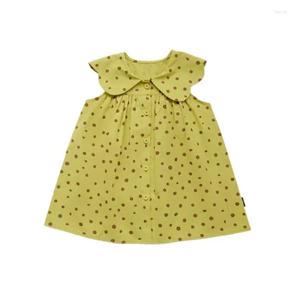 Robes d'été une pièce pour filles, sans manches, Midi, imprimé à pois, Style coréen, vêtements de plage décontractés, pour enfants de 2 à 8 ans