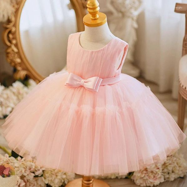 Vestidos de niña, vestido rosa de verano para niñas pequeñas, ropa con lazo, tutú de princesa, vestido de fiesta de cumpleaños para bautismo de 0 a 2 años