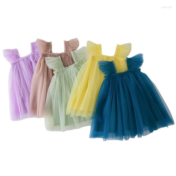 Fille robes été petite manche volante bébé gaze robe avec jarretelle princesse moelleux enfants vêtements