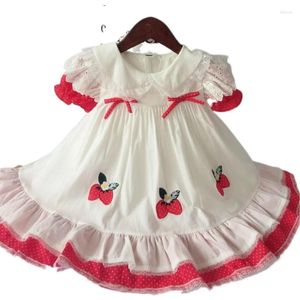 Vestidos de niña Summer Spanish Vitange Vitange Vestido fresco Patrón de fresa transpirable Cortaje de encaje para bebés 2-6 años de edad