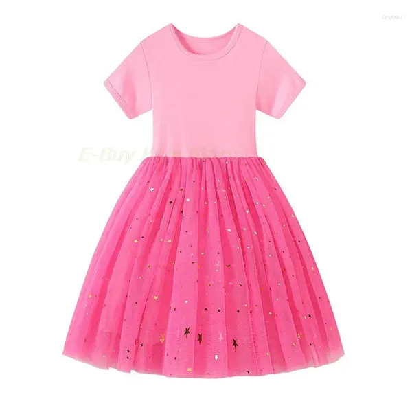 Robes d'été pour filles, T-shirt en maille cousue, robe de princesse en dentelle pour bébés filles, vêtements féeriques à paillettes étoiles, mignons