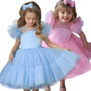 Robes d'été en Tulle pour filles, tenue de mariage, bleue, princesse, première Communion, rose, spectacle, fête, pour filles de 3 à 14 ans