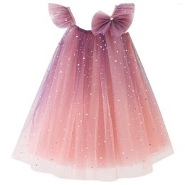 Robes d'été pour filles, tenue princesse Tutu en Tulle à paillettes brillantes, pour fête d'anniversaire, dégradé de fleurs, couleurs