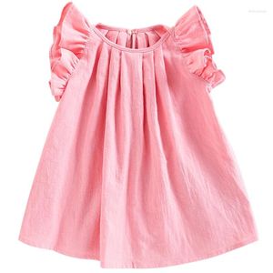 Robes d'été pour filles, vêtements d'été pour tout-petits, rose coréen, mignon, couleur unie, sans manches, en coton, robe de princesse d'anniversaire, vêtements pour bébés BC813