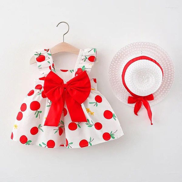 Vestidos de niña, conjunto de ropa de verano para niños pequeños, bonito vestido de princesa sin mangas con lazo para la playa para bebé, sombrero para el sol de 3, 6, 9, 12, 18 y 24M