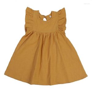 Girl -jurken zomer peuter jurk vaste katoenen mouwloze kinderen kinderen zonsondergang slip mode 2023 meisjes kleding