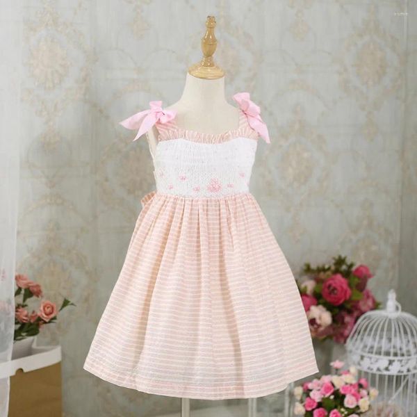 Robes d'été pour filles, Vintage, élégante, bande rose, smockée, princesse, anniversaire, pour filles, taille 2345681012 ans