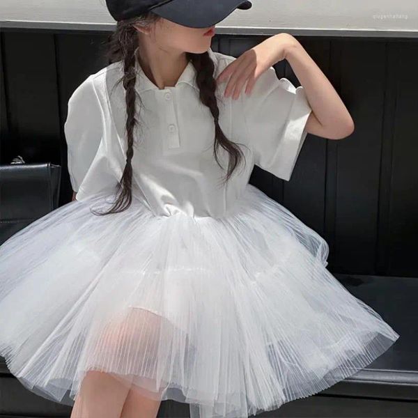 Robes d'été pour filles, robe blanche pour enfants, manches courtes, maille, Patchwork, Style décontracté, princesse, robe de bal pour adolescentes, Wz1186