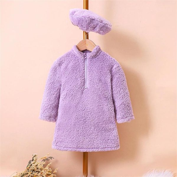 Vestidos de niña suéter vestido lápiz niños pequeños bebés niñas primavera invierno sólido peludo felpa sombrero de manga larga