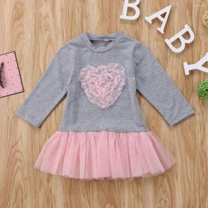 Robes d'automne et de printemps pour petites filles, tenue Tutu en dentelle, manches longues, col rond, en Tulle et maille, vêtements pour enfants en bas âge, 6M-4T