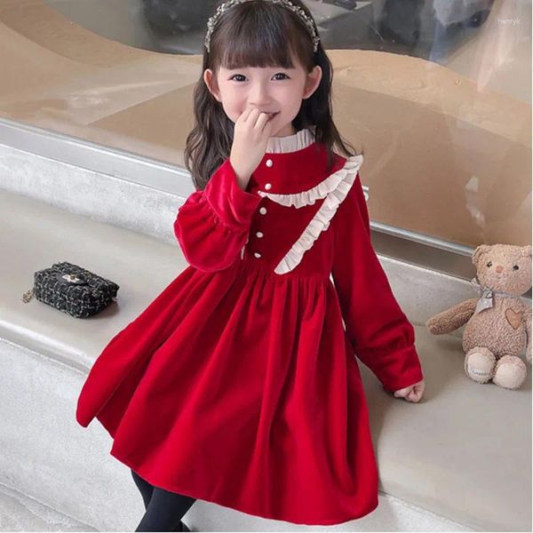 Robes de fille douce robe de noël pour filles couleur rouge automne hiver année fête anniversaire mariage Occasion 3-8 ans enfants vêtements