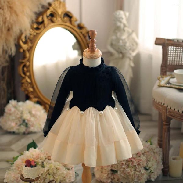 Robes d'automne et d'hiver pour filles de 1 à 12 ans, pull princesse de fête, mignon, tricoté, col à volants, vêtements pour bébés