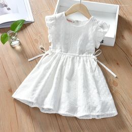 Robes de fille douce enfant bébé fille robe d'été col rond manches volantes florale brodée fermeture éclair taille pansement princesse robes décontractées