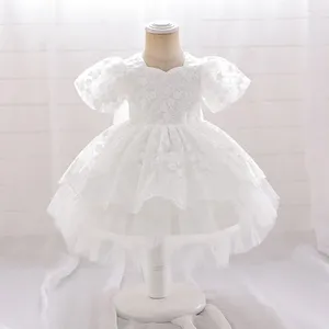 Meisjesjurken staart babymeisjes witte doopjurk jurk baby 1 jaar verjaardag prinses feest kanten bloem peuter zomerkleding