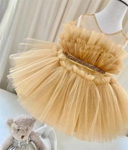 Robes de fille sur mesure Champagne Tulle robe bouffante à volants premier anniversaire Tutu robe fleur fête de mariage robes de bal