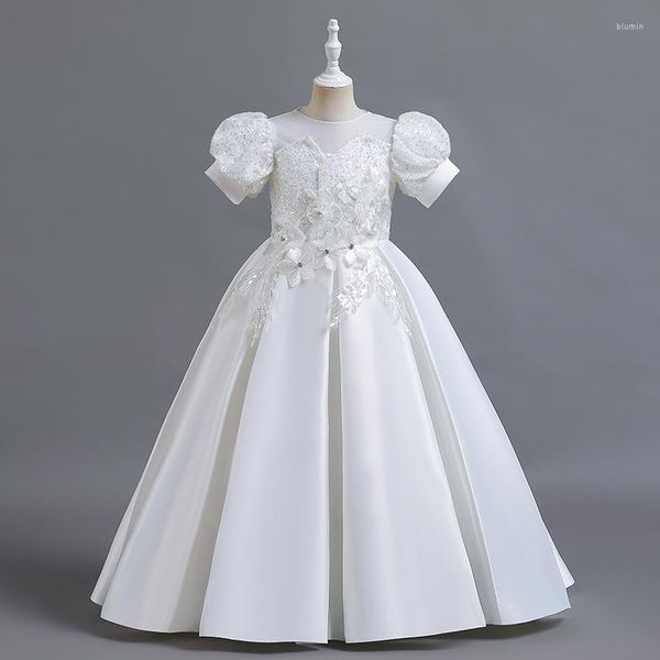 Robes de fille robe de tulle d'anniversaire de fleur d'adolescent robe de mariée moelleuse tenue de fête pour enfants princesse blanc rose bal de bébé