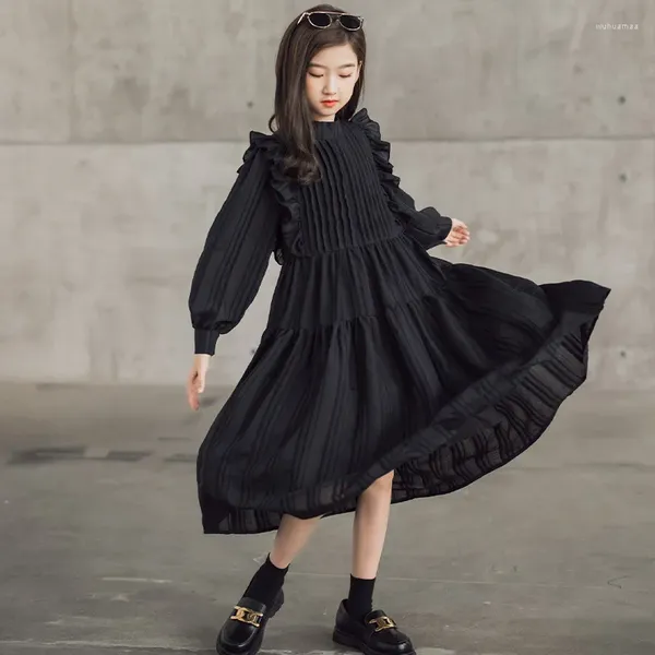 Robes de fille adolescentes en mousseline de soie Maxi robe élégante fête cérémonie blanc noir longue printemps automne été doublure en coton vêtements musulmans