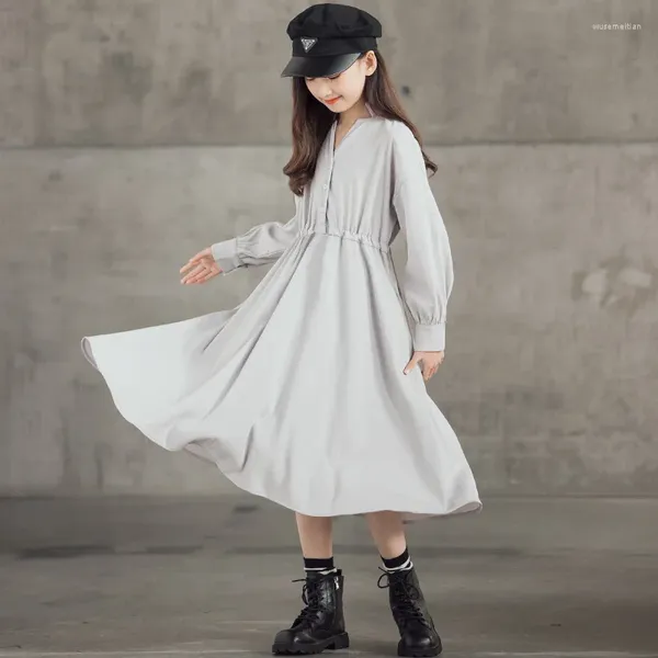 Vestidos para niña, vestido largo elegante de otoño para chicas adolescentes, botones de manga 2023, ropa musulmana negra y gris de 10, 12 y 14 años