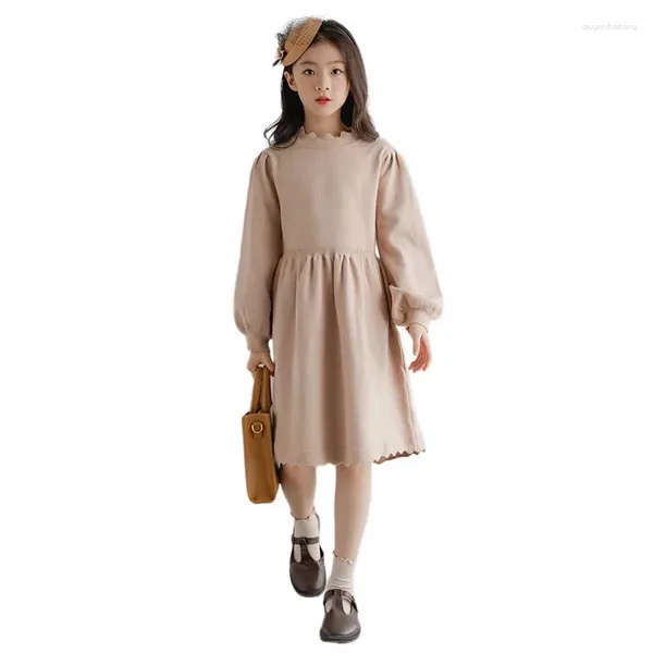 Robes de fille Robes de fille adolescente robe à tricoter 2024 automne et hiver style coréen vêtements pour enfants épaissi lanterne manches enfants bébé 14 ans