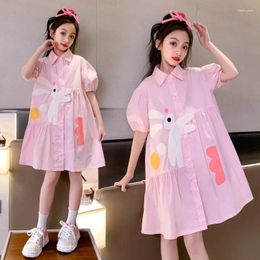 Meisje Jurken Tienermeisjes Shirt Jurk Koreaanse Kinderen Kinderkleding Chiffon A-lijn Knopen Up Vestidos 6 Tot 16 Jaar