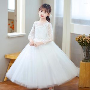 Girl Dresses Tieners Girls Princess Lace Tule jurk voor oudere kinderen Rustic Hallow Out Long Flowers Clothing Zoete bruiloftsvestido