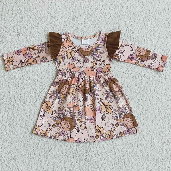 Robes de fille Thanksgiving citrouille enfant en bas âge Twirl robe de princesse vêtements en gros enfants bébé dinde enfant Boutique vêtements à manches longues