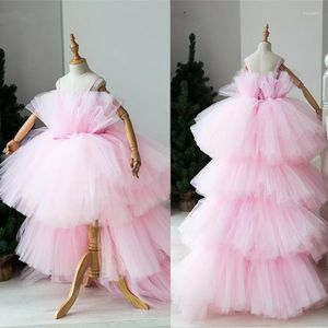 Robes de fille à plusieurs niveaux rose fleur filles Hi-Lo Pageant robes de bal pour enfants fête de mariage anniversaire première sainte Communion porte