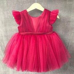 Fille robe pour tout-petit bébé 1er anniversaire robe princesse ébourils élégants filles de mariage fête rose tulle arc