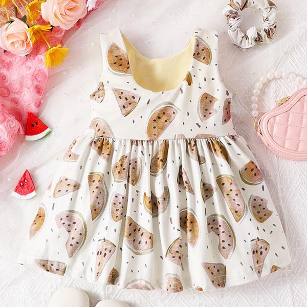 Robes de fille Toddler Baby's Clothes Girls Summer Casual A-line Dress Sans manches O Neck Watermelon Print Bandeau Vêtements pour enfants