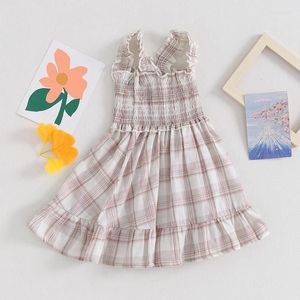 Meisje jurken peuter babykleding zomer jurk mouwloze vierkante nek plaid print a-line tqgmj