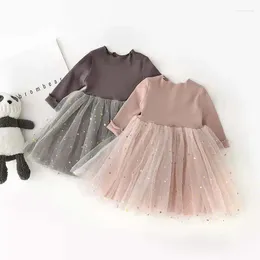 Robe de fille en bas âge pour bébé filles 9m-4t robe princesse t-shirt maille étoiles paillettes à manches longues pour les enfants