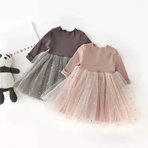 Robe de fille en bas âge pour bébé filles 9m-4t robe princesse t-shirt maille étoiles paillettes à manches longues pour les enfants