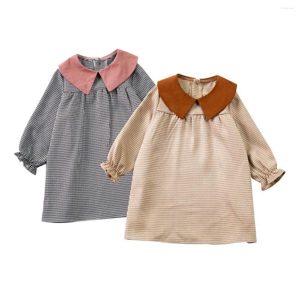 Vestidos para niñas, vestido para niñas pequeñas, fiesta de otoño para niños, camiseta a cuadros de manga larga de princesa, ropa, Tops de 2 a 6 años