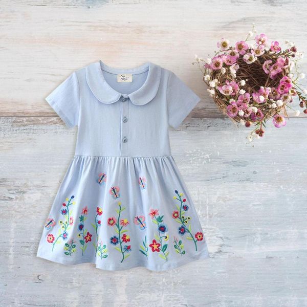 Robes de fille Toddler Baby Girls Floral Print Short Sleeve Princess Denim Dress Outfit Fancy For Little Long