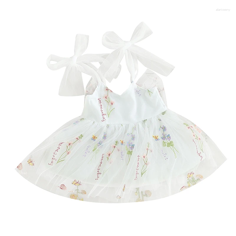 Flickaklänningar småbarn baby prinsessan klänning ärmlös blommig broderi tulle födelsedagsdräkt