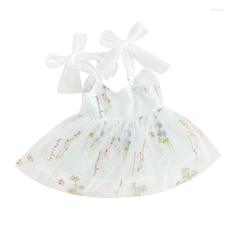 Abiti da bambina Abito da principessa per bambina Abito da compleanno in tulle con ricamo floreale senza maniche