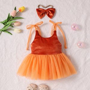 Meisje Jurken Peuter Baby Rompertjes Jurk Tie-Up Bandjes Gelaagde Tutu Rok Jumpsuits Kinderen Body Met Hoofdband Kinderen 0-24 Maanden