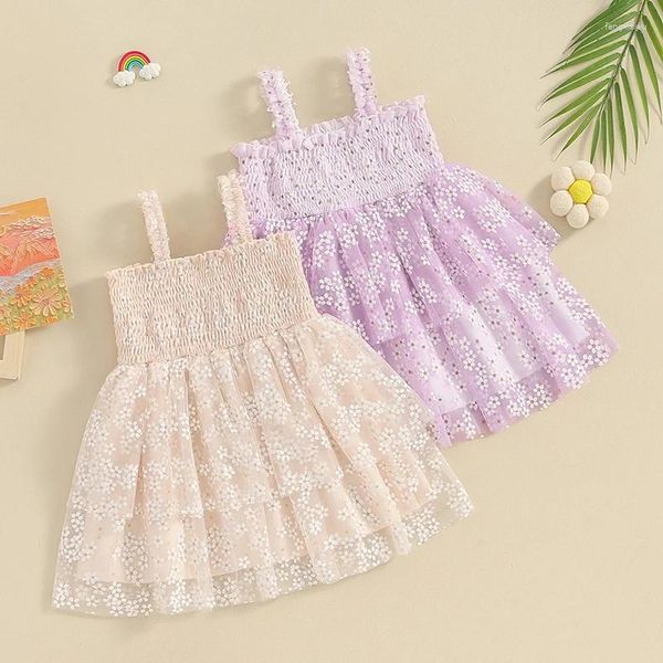 Vestidos de niña Ropa para bebés pequeños Vestido sin mangas de verano para niñas Princesa de malla fruncida floral para fiesta en la playa Ropa para niños lindos
