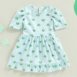 Robes de fille Toddler Baby Spring Dress Short Puff Sleeve Round Neck Shamrock Print A-line Infant Clothing