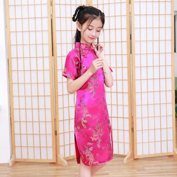 Robes fille enfant en bas âge robe col montant lavable spectacle charme Unique fendu Cheongsams chinois traditionnel Hanfu pour Club