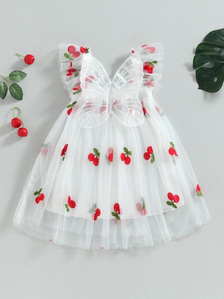 Vestidos de niña Vestido de tul con estampado floral para niños pequeños con mangas onduladas y detalle de lazo - Perfecto para fiestas de verano Ocasiones especiales